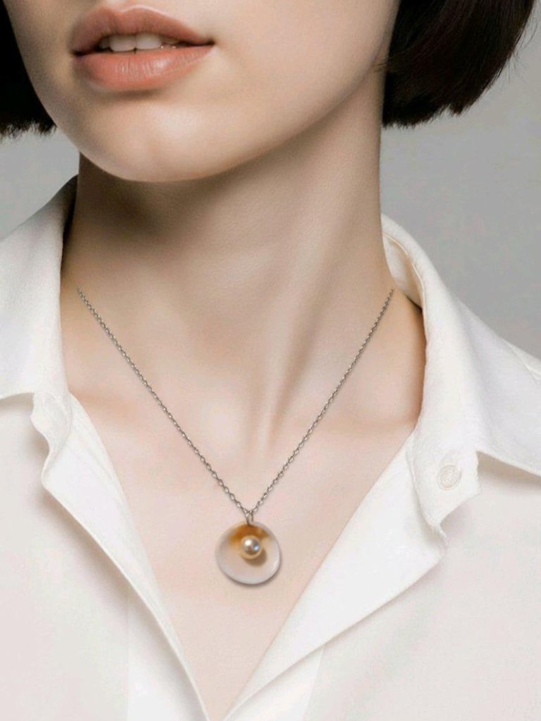 Florida Shell Pearl Necklace, Beach Jewelry, 18" Stainless Chain